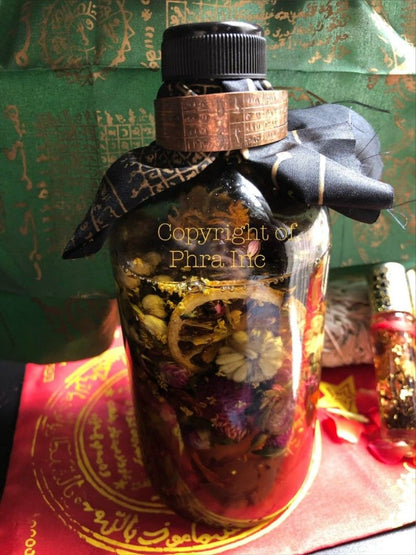 Wealth and love attraction oil bottle shown from the side