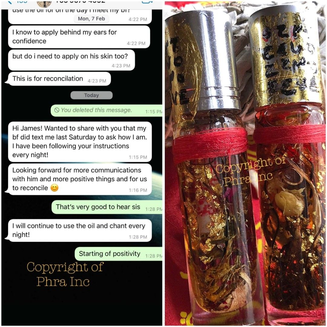 Wealth attraction oil bottle next to its packaging box
