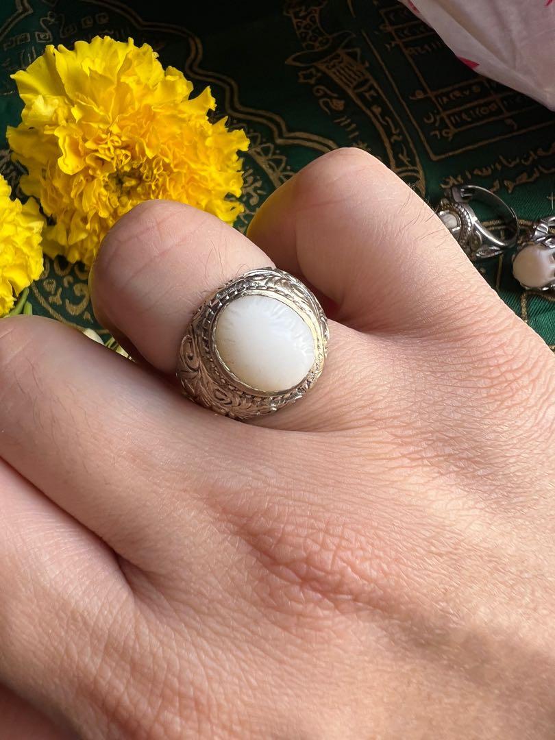 66. Wealth & Aura Coconut Pearl Ring - Cincin Buntat Kelapa - Crystal Feng Shui Jade Ring Stone