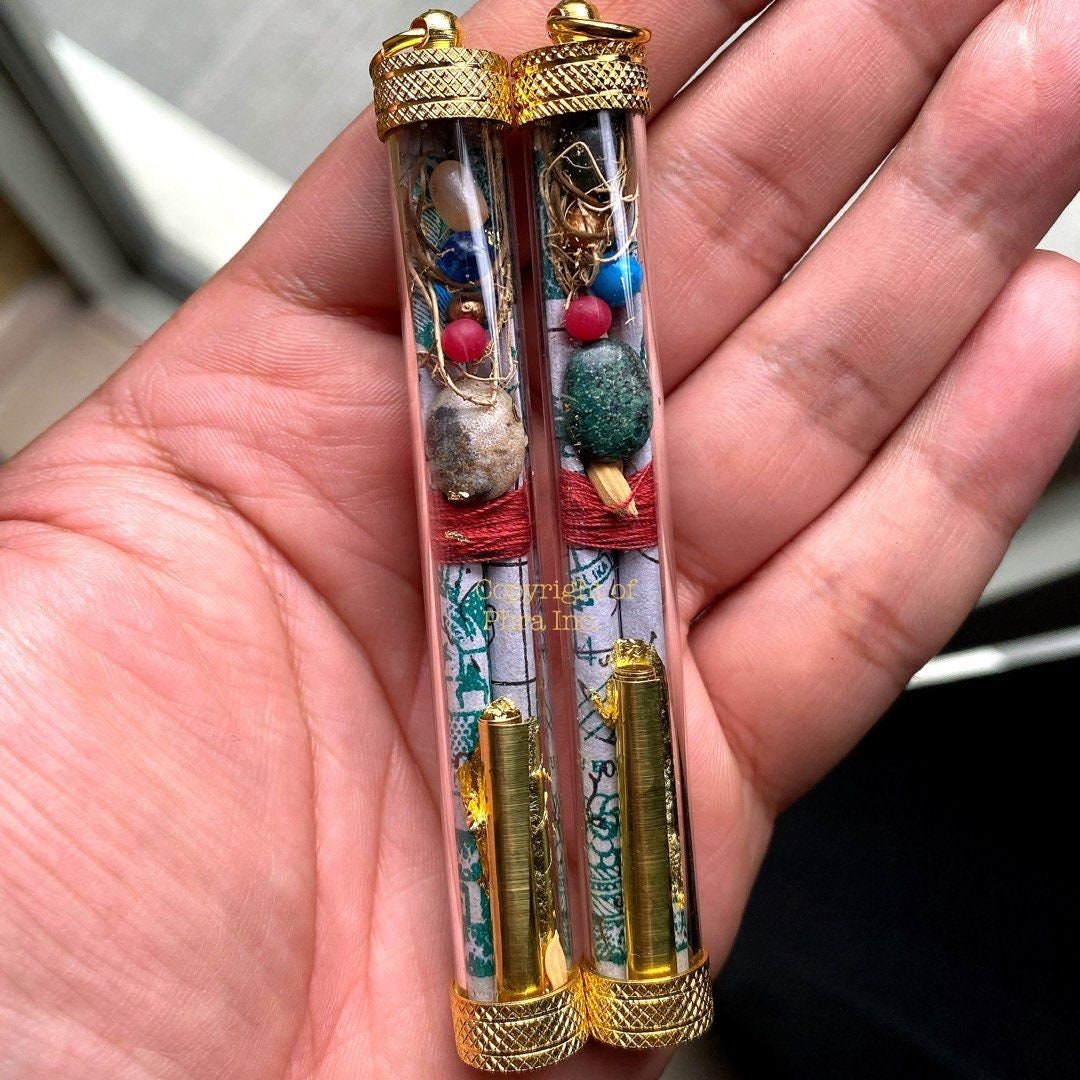 Wealth & Money Attraction Amulet Talisman – 6-in-1 Takrut Charm with 5 Magical Mustika Pearls and Prosperity Luck Talisman