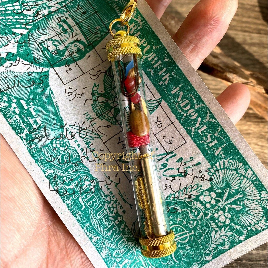Wealth & Money Attraction Amulet Talisman – 6-in-1 Takrut Charm with 5 Magical Mustika Pearls and Prosperity Luck Talisman