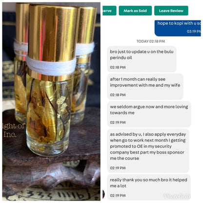 Bulu Perindu love oil bottle and box together
