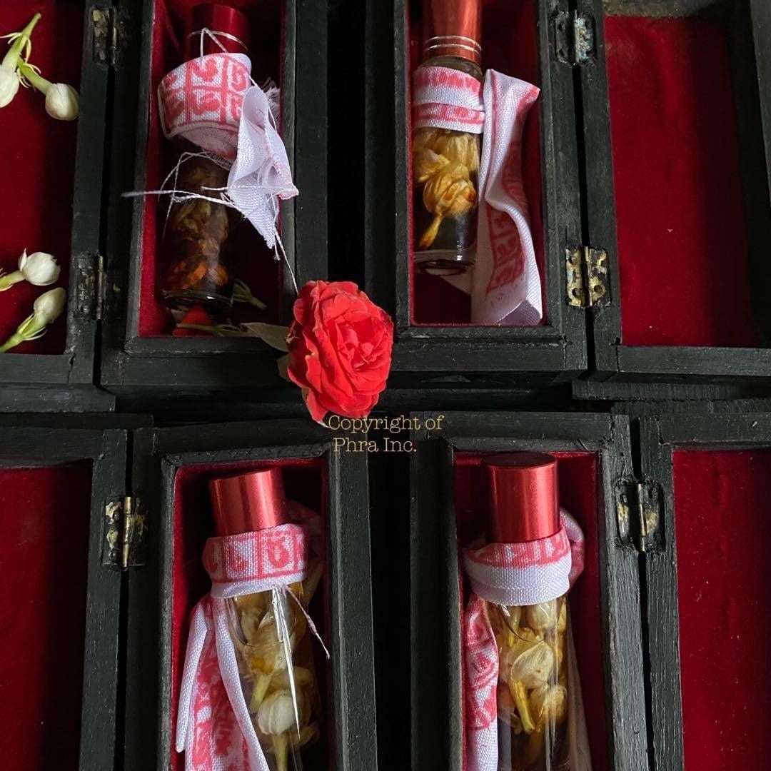 Minyak Pemaisuri Malam oil bottle with wafaq cloth, close up