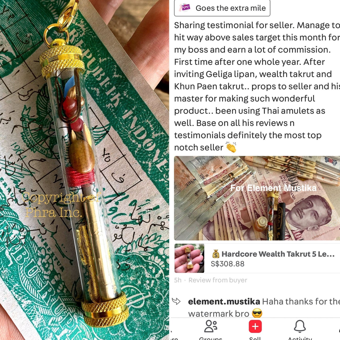 Wealth & Money Attraction Amulet Talisman – 6-in-1 Takrut Charm with 5 Magical Mustika Pearls and Prosperity Luck Talisman