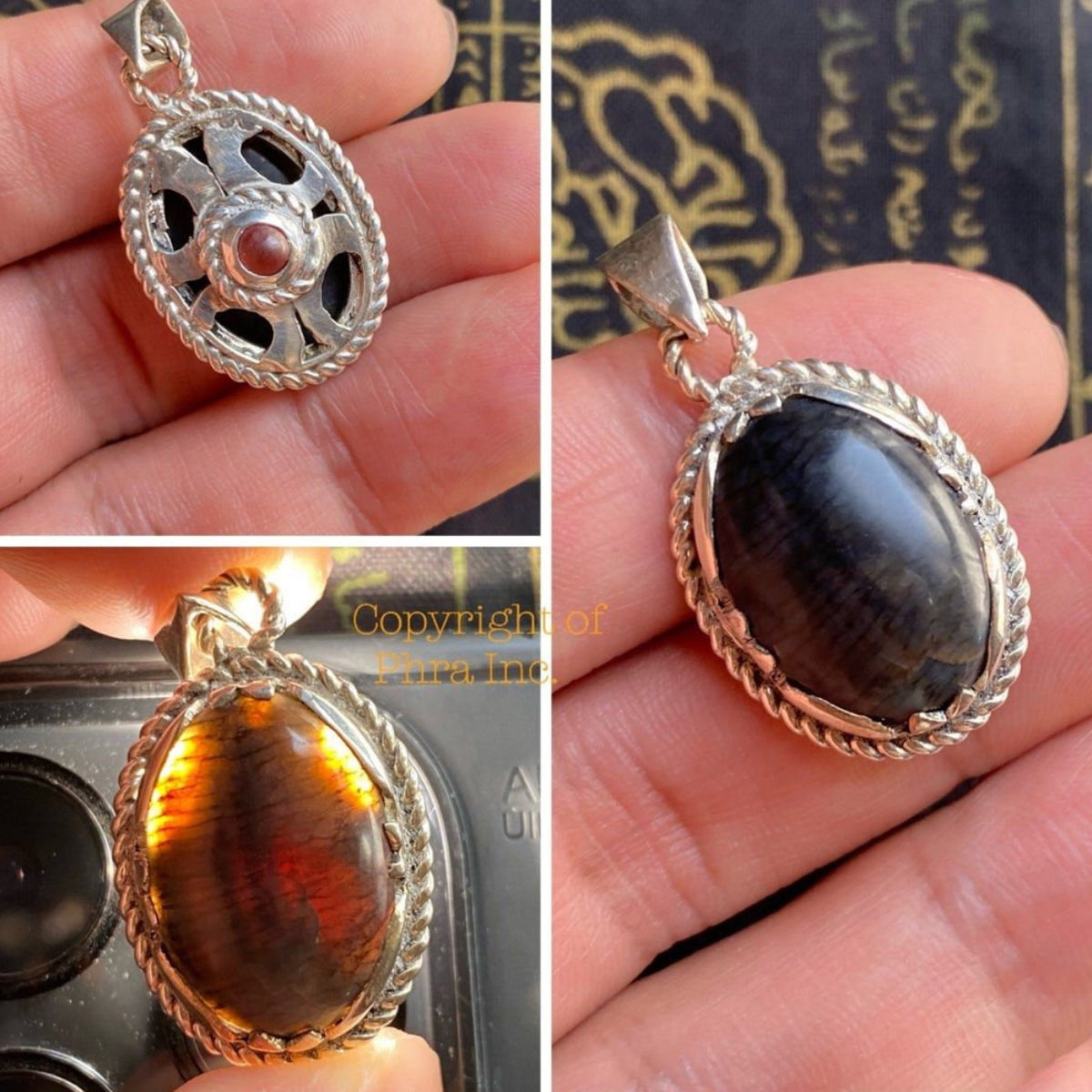 Cobra Pearl and Centipede Pearl 2-in-1 silver pendant, front view