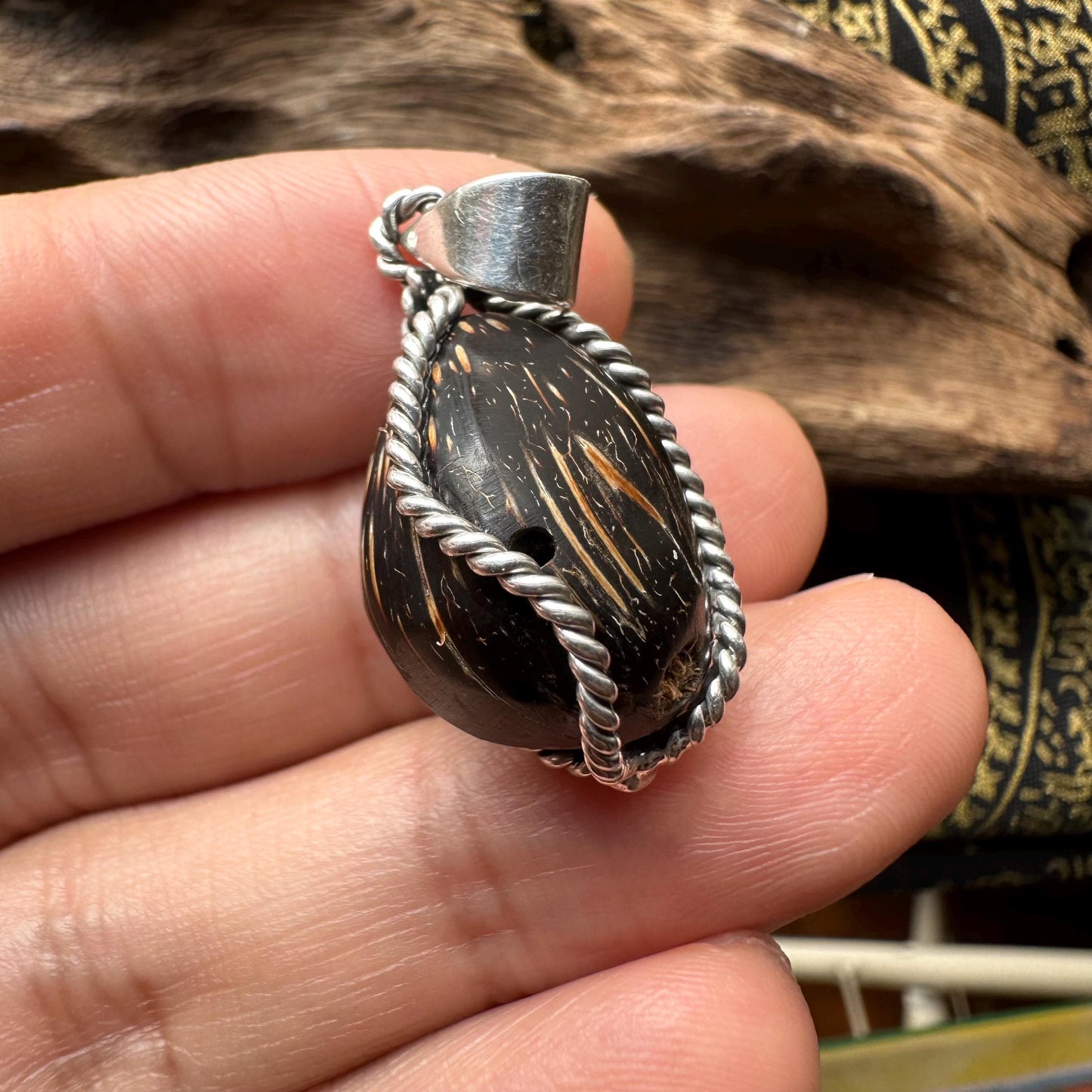 Tantric Coconut Pearl & Centipede Pearl Pendant for Luck, Wealth