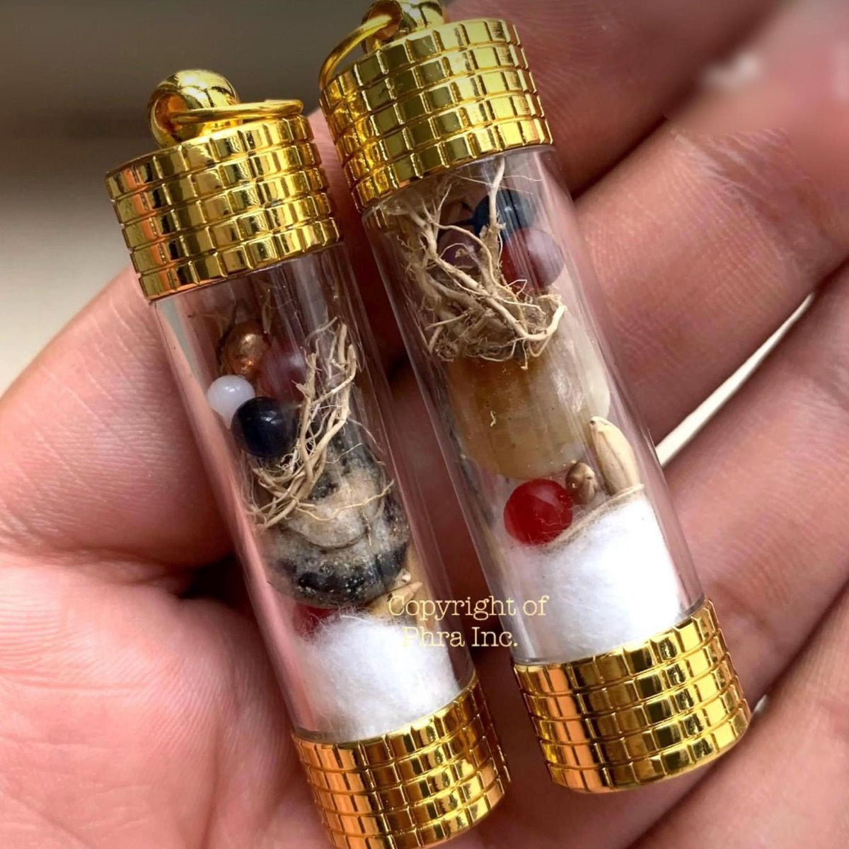 Five mustika bezoar pearls used in the Wu Tu wealth takrut