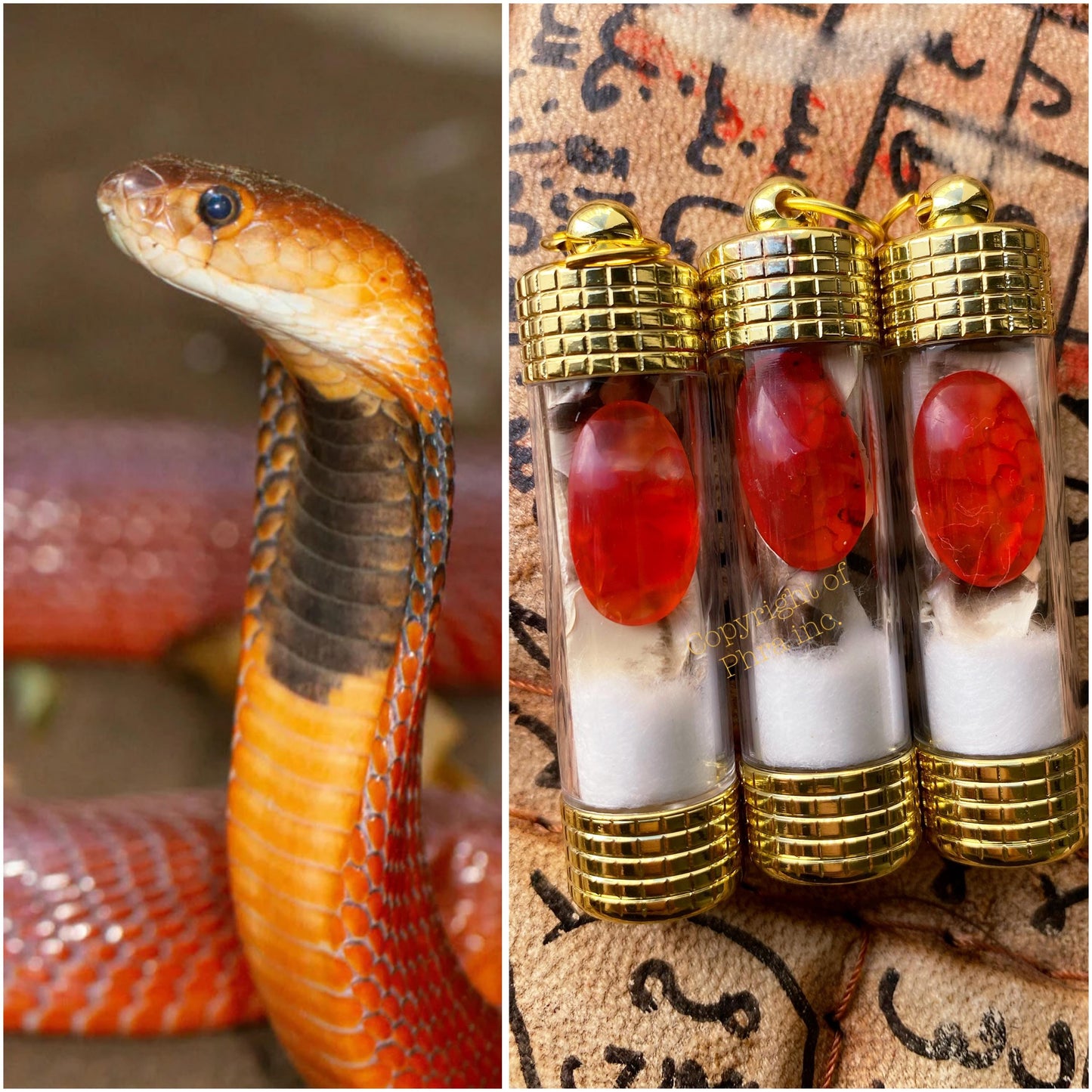 Powerful Red Cobra Pearl (Nagamani) - Authentic Cobra Snake Stone Pendant Amulet Wealth Fetching,Luck & Gambling Authority Fame Khodam Jinn
