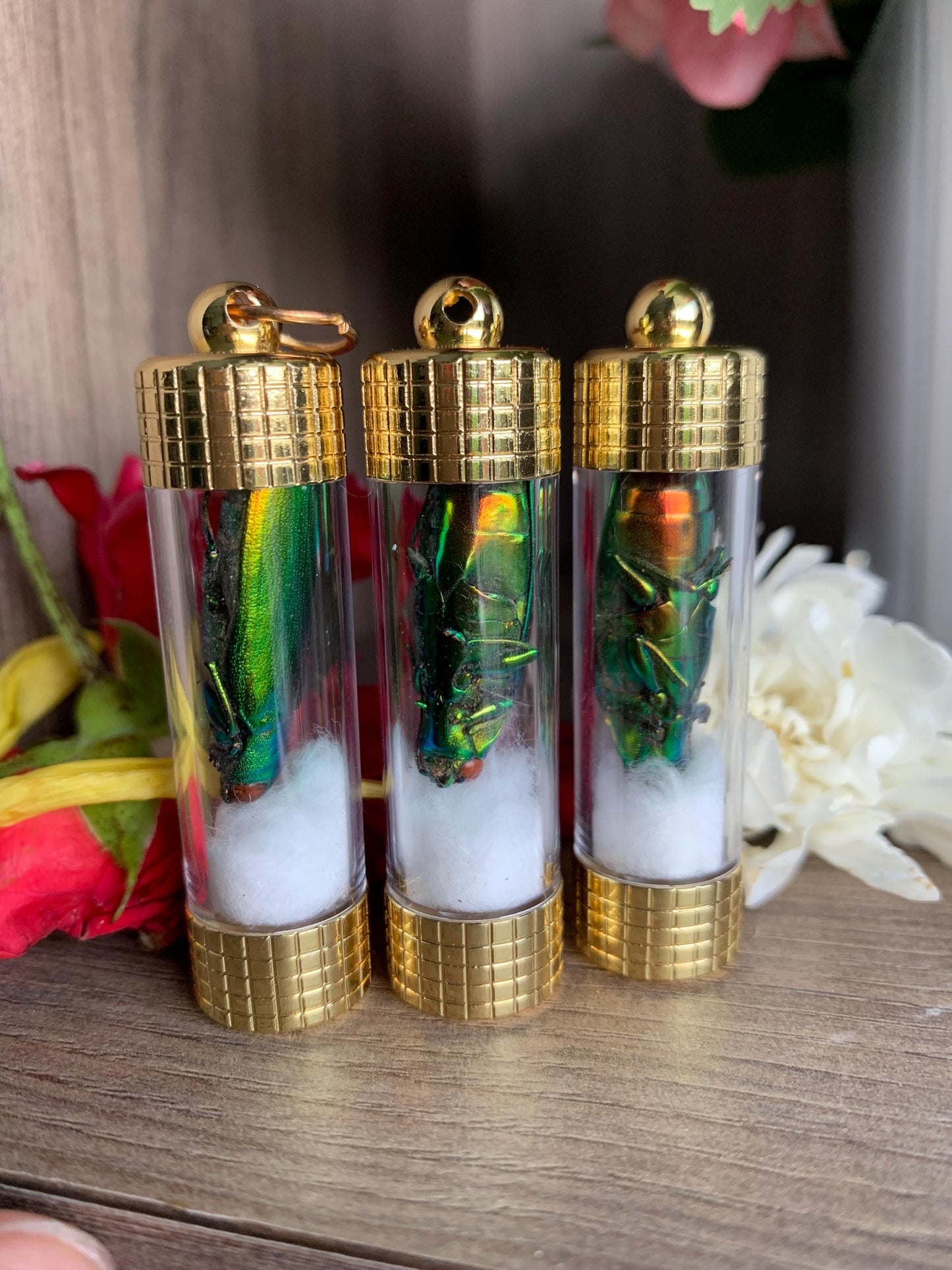 Iridescent Beetle Amulet Pendant, Lucky Charm Talisman, Thai Jewelry