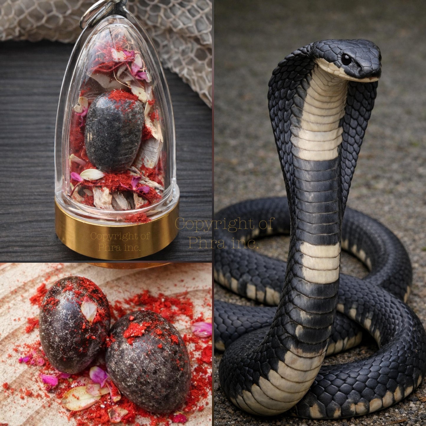 Naga Pearl King Cobra Crown Bezoar Amulet with Cobra Skin - Naga Snake Gem Stone Mustika for Wealth, Protection, Good Luck
