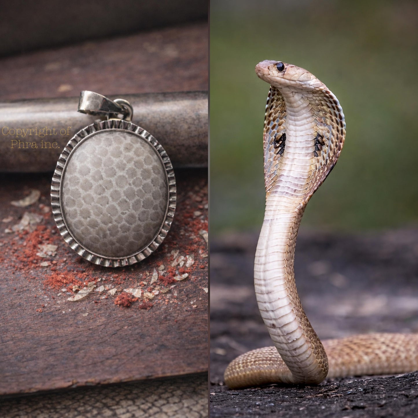 Nagamani White Cobra Pearl Pendant – Stainless Steel Nagamani Amulet Talisman Stone for Luck, Wealth, Prosperity, Protection