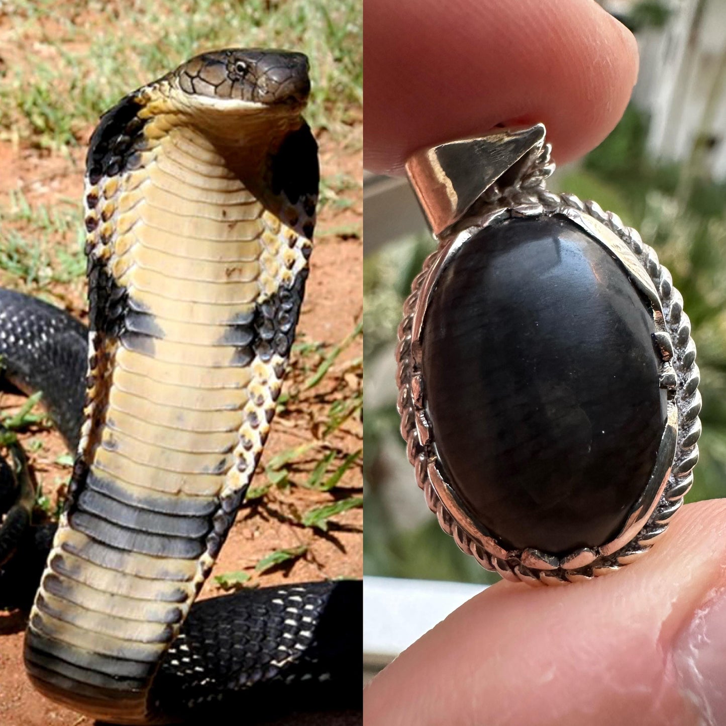 Nagamani Black Cobra Pearl Real Silver Pendant with King Centipede Pearl for Wealth, Protection, Authority, Success - No Khodam Jinn Amulet