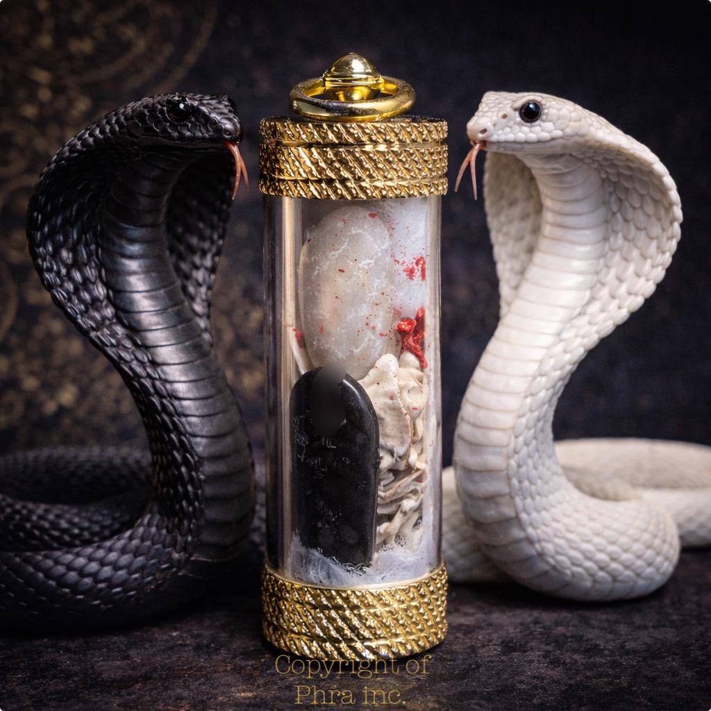 Authentic Nagamani Cobra Pearl Amulet, Yin Yang Energy, Wealth, Luck, Gambling Protection