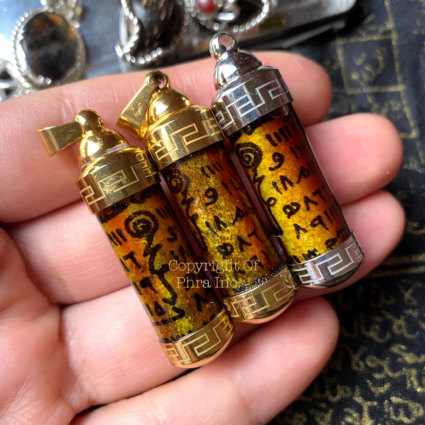 Powerful King 3in1 Wealth, Attraction,& Protection Taweez Oil Amulet Khiaa Musulmani Solomonic Charm Pendant for All Round Benefit Blessing