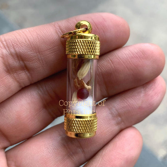Red king centipede pearl mustika pendant, front view