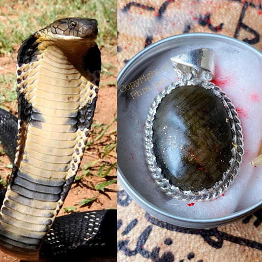 Black Nagamani Cobra Pearl sterling silver pendant, front view