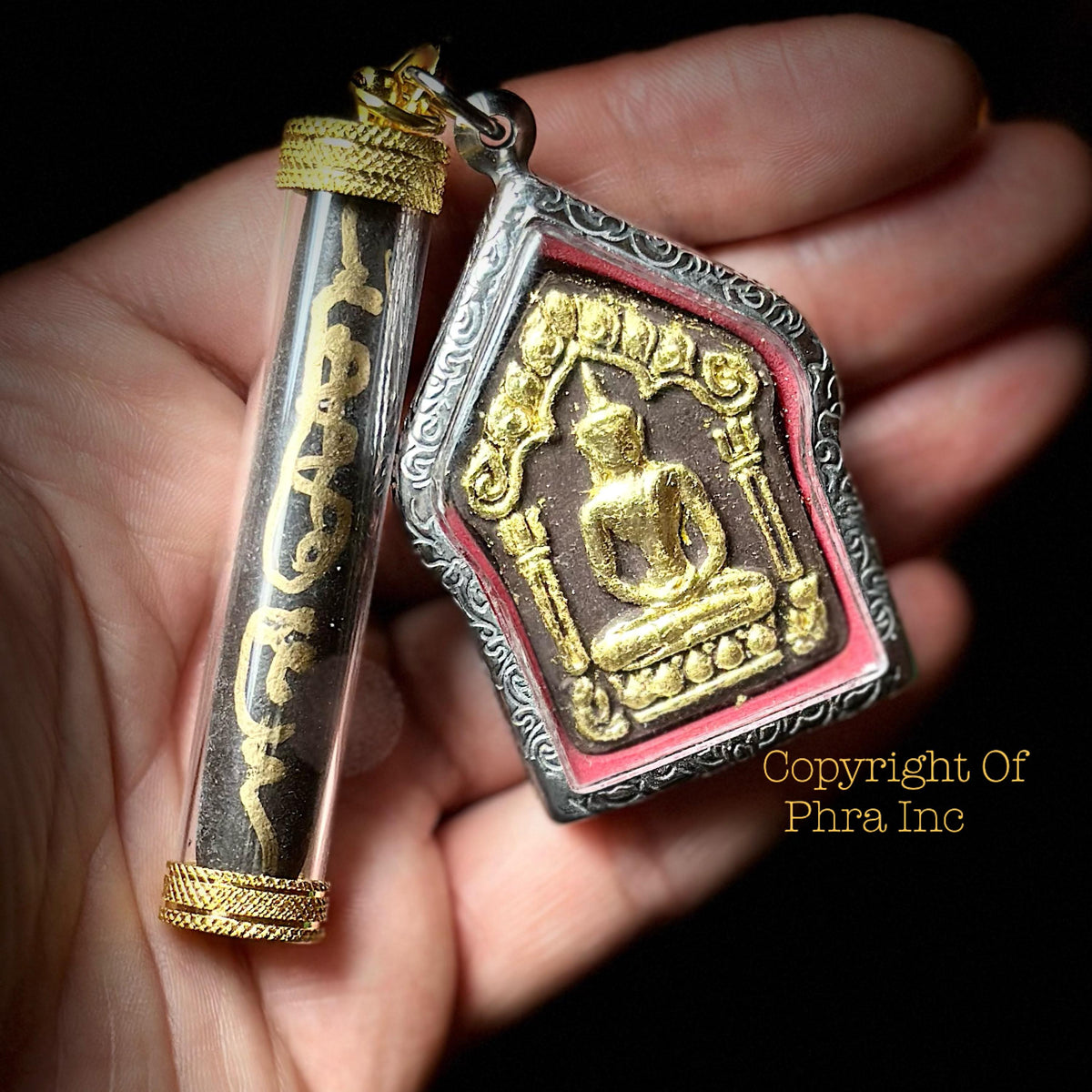 Ultimate Casanova Khun Paen amulet and Playboy takrut combo, front view