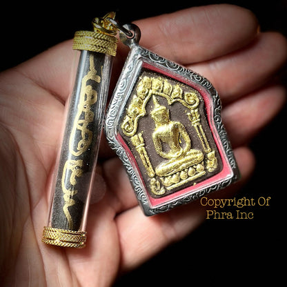 Ultimate Casanova Khun Paen amulet and Playboy takrut combo, front view