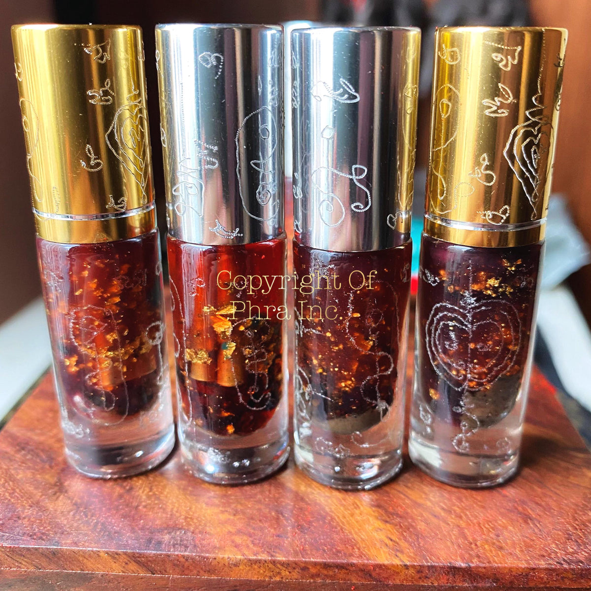 Maha Saneh Thai occult oil, close up of the bottle