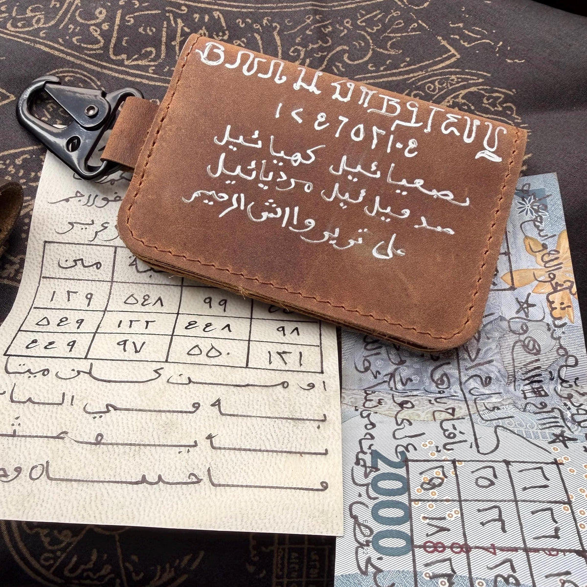 Leather wallet pouch taweez kit, back view