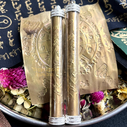 Maha Setthi Millionaire Takrut silver foil pendant, front view