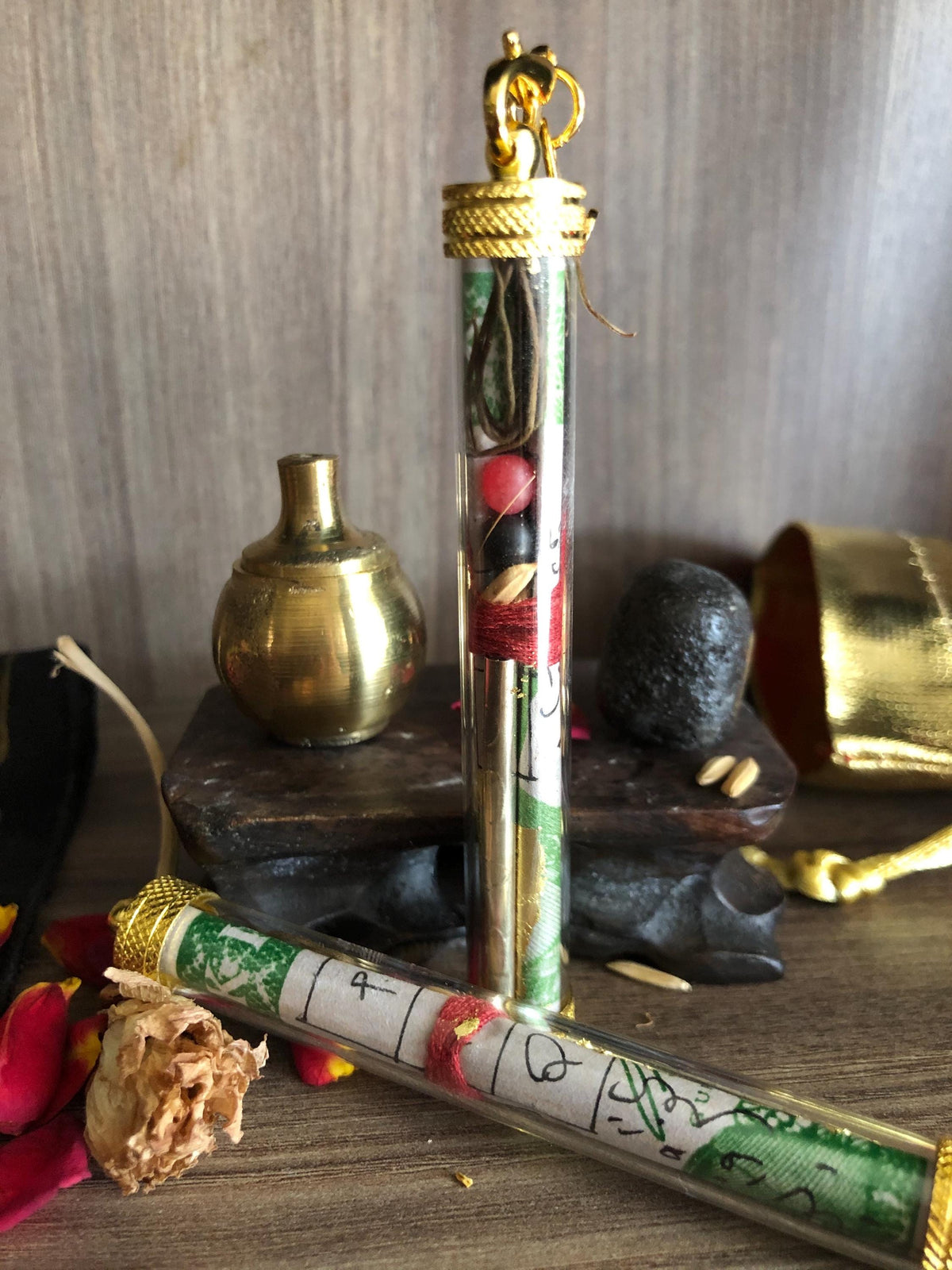 2-in-1 King Centipede Pearl and Ibu Duit wealth takrut, front view
