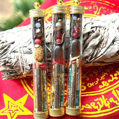 5-in-1 Mustika Pearl wealth takrut amulet with Ibu Duit wealth note